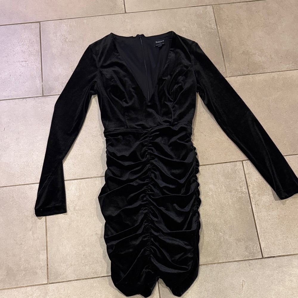 Bardot Black Long Sleeve Ruched Dress